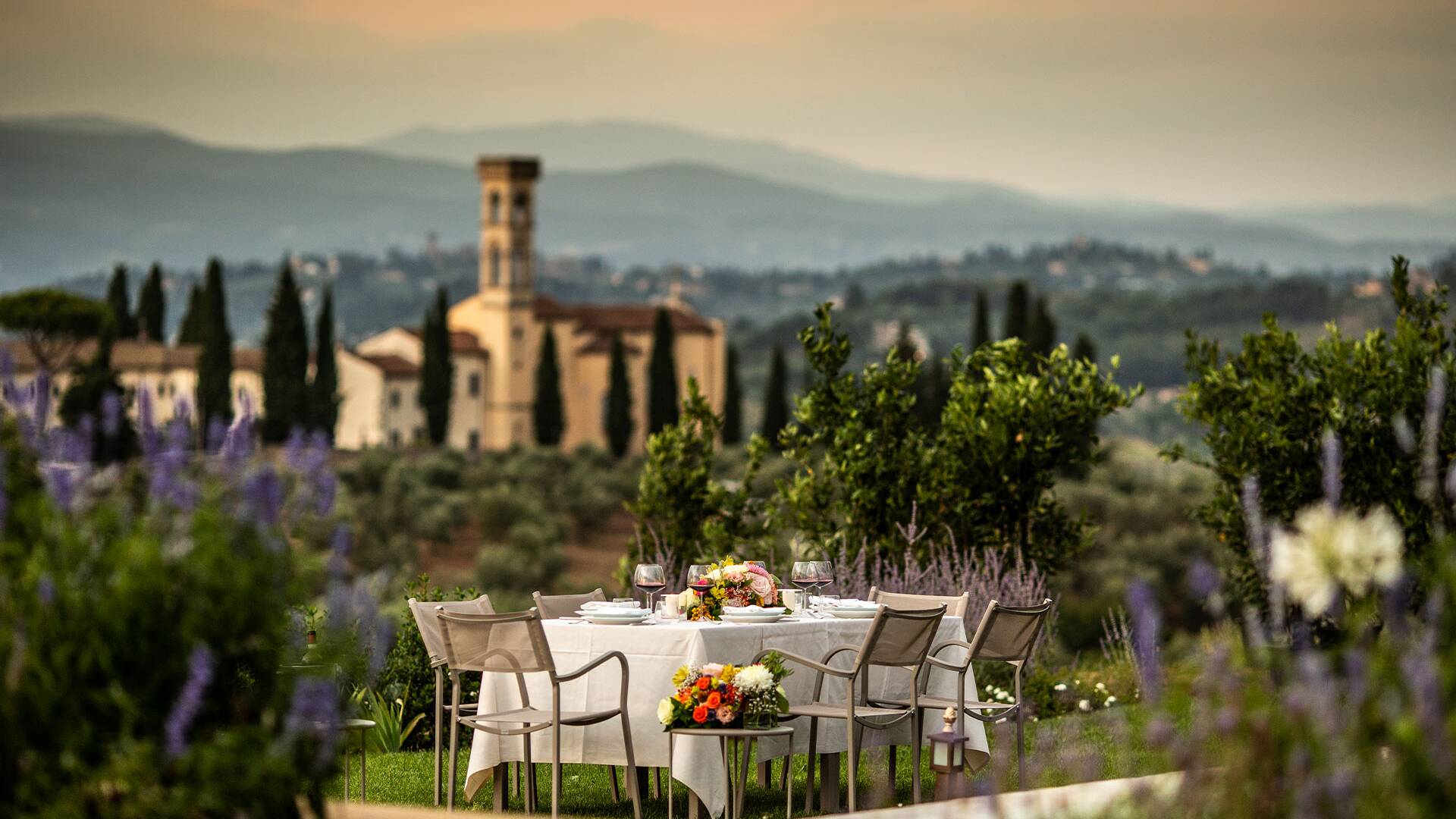 outdoor dining area with picturesque view